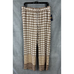 Adrienne Vittadini Drawstring Pants Womens Size Large Brown Geometric Print Boho
